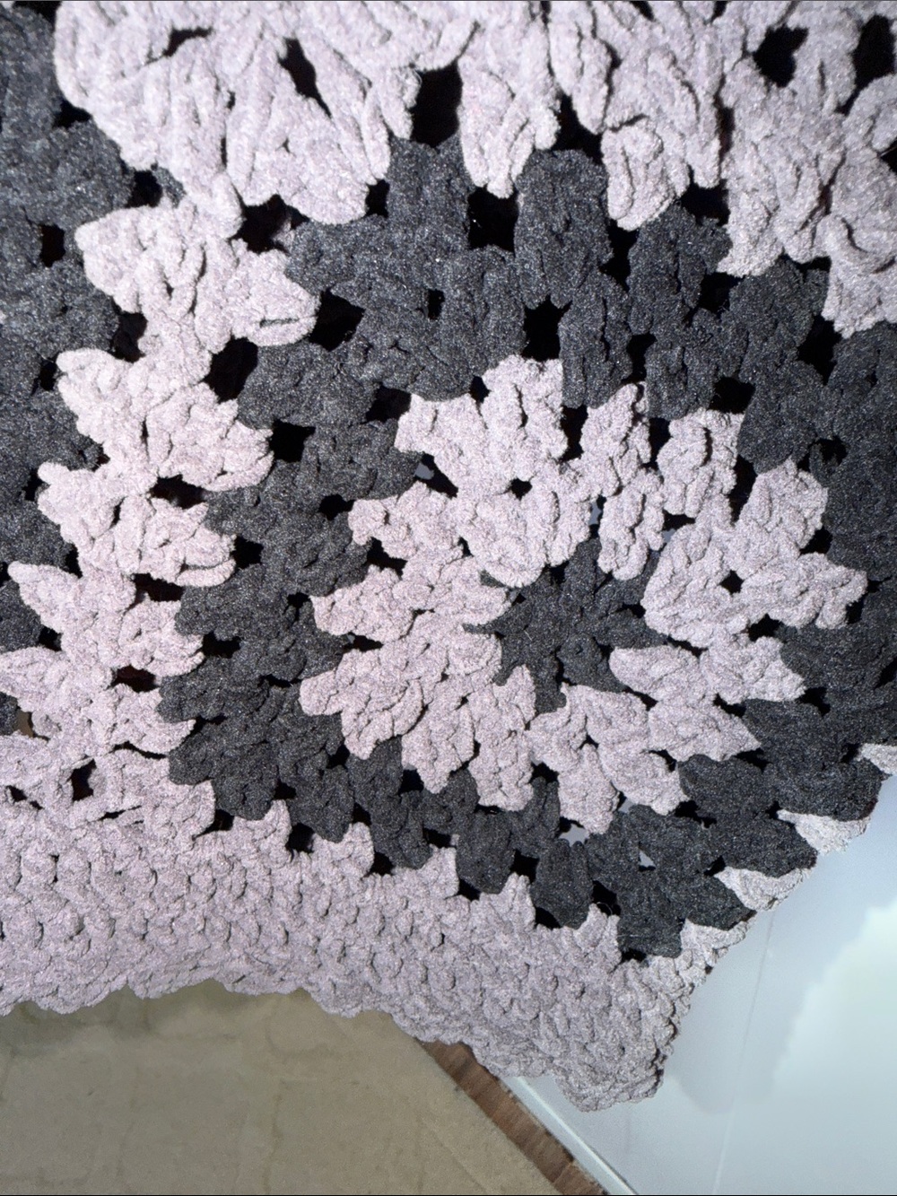 POL Charcoal Crochet Button‑Front Cardigan Sweater Knit Squares Size L - Picture 12 of 13